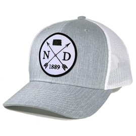 Homeland Tees Men's North Dakota Arrow Patch Trucker Hat - Heather Grey/hite