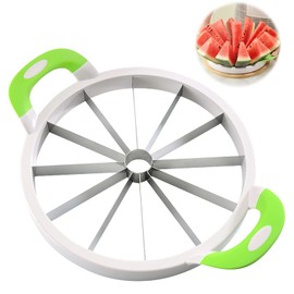 Extra Large Watermelon Slicer Cutter Comfort Silicone Handle Stainless Steel Round Divider for Cantaloup Melon,Pineapple,Honeydew,Cutting Slicing Kitchen Tools