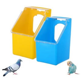 POPETPOP - 2 cajas colgantes para palomas, dispensador de alimentos para pájaros, jaulas para loros, alimentador de aves de corral, alimentador de agua para pájaros, accesorios amarillos, suministros