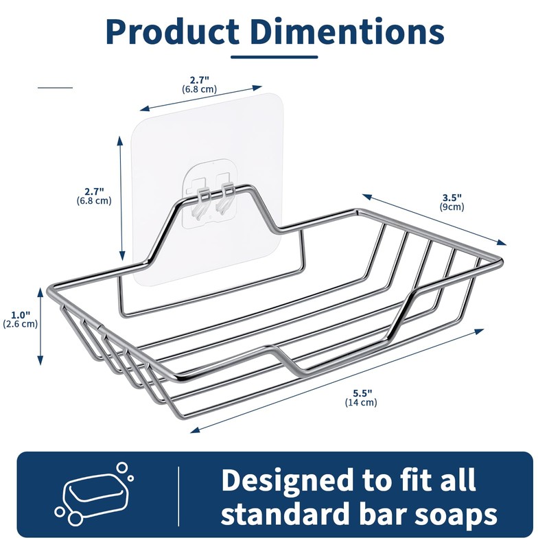 2 Pack soap Holder Shower, Adhesive soap Dish for Bathroom