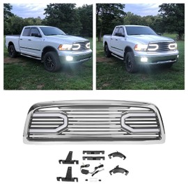 HECASA Grille w/Replacement Shell Packaged Compatible with 2009-2012 Dodge Ram 1500 models (Lights included) Chrome