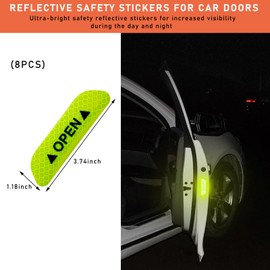 Ziciner 8 Pcs Car Door Open Reflective Stickers, Night Visibility Safety Warning Auto Anti-Collision Protective Strip, Universal Vehicle Decorative Decals Accessories for Most Cars (Green)