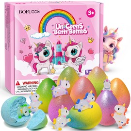 Bofuoos Unicorn Bath Bombs with Surprise Toys Inside, 9 Packs Bubble Bath Bomb for Kids Girls, Christmas Birthday Gifts for Girls, Stocking Stuffers for Kids (36+ Months)