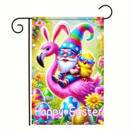 BlissYard Happy Easter Gnome Garden Flag Double Sided 12 x 18 Flamingo Garden Flag with Easter Egg Welcome Yard Flags for Party Home Decor Festive Bunny Chick Spring Holiday Yard Outdoor Banner