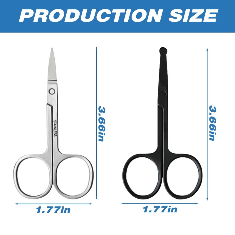 2 Pack Stainless Steel Nose & Ear Scissors, Beard &