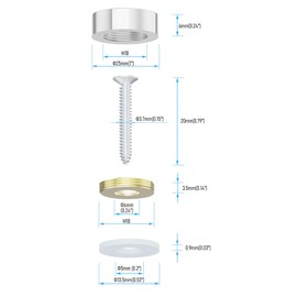 FOCMKEAS 4 PCS 25mm(0.98") Mirror Screws, Brass Decorative Caps Cover Fasteners, Metal Mirror Nails, Polished Flat Silver Lid (Bright Silver)
