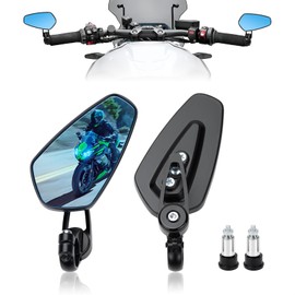 RIDLOG Motorcycle Handlebar End Mirrors 7/8'' 22mm CNC Blue Universal Rear View Side Mirror Fit for Honda Grom Kawasaki Suzuki Ducati Yamaha and More Street Sport Bike Scooter Cruisers (Black)