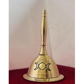 Indian Consigners Hand Bell Loud Brass Call Bells 3 Inches Altar Pendulam Use (Triple Moon Gold)