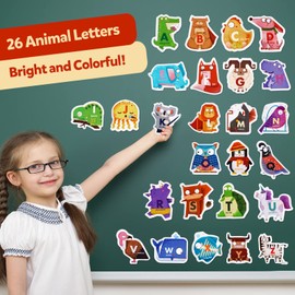 Magnetic Letters Wood Animal ABC, 26 Alphabet Magnets Cute Preschool Educational Learning Spelling Toys Fridge Magnets for Toddlers 1-3 Birthday Children's Day Gift