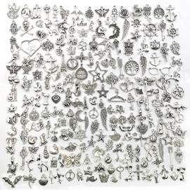 JSTHHTT 200pcs Charms Pendants for Jewellery Making, Mixed Silver Charms Set, Bracelet Necklace Earrings DIY Small Jewlery Accessories, for Necklaces, Bracelets, and Craft Projects