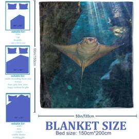 Plistiz - Manta elegante de Stingray de 50 x 60 pulgadas, mantas para amantes del océano para decoración de sofá, cama, franela suave de poliéster Stingray regalos para adultos y niños