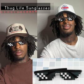 FEISEDY 2PACK Thug Life Sunglasses Funny Pixelated Mosaic Gamer Glasses Party Disco Cool B2876-F2