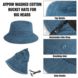 AYPOW Unisex XL/XXL Fishing Hat, Large Vintage Washed Denim Cotton Bucket Hat, Foldable Outdoor Sun Hat, Summer Hat, Bucket Hat, Fishing Hats, Leisure Hat, Camping, Travel, Hiking, Men and Women