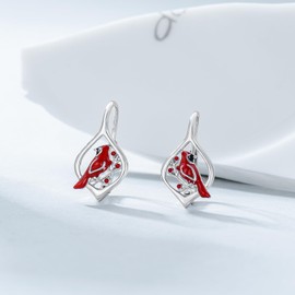 POPLYKE Cardinal Leverback Earrings for Women 925 Sterling Silver Cardinal Jewelry for Cute Animal Leverback Earrings