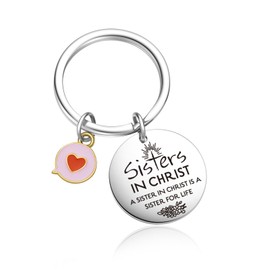 OWHOMS Sisters In Christ Keychain Cross Inspirational Gifts Christian Sister Jewelry Baptism Gift For Girl Women Sister Christmas Keychain Religious Gifts For Women Sisters Thank You Jewelry