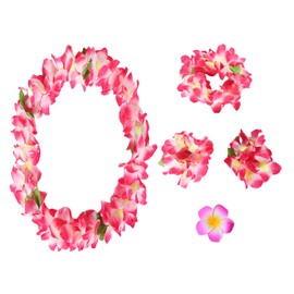 MUNSKT 5 Pieces Hawaiian Garland, Hawaiian Flower Necklace, Flower Necklace Hawaii, Garland Necklaces Apply for Women Girls Luau Hula Dance Party Costumes Decorations, Pink