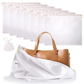 Ewen 7 Pack of 23.6x19.6in Satin Dust Bags for Handbags, White Dustproof Silk Bags with Drawstring for Travel, Purse Bag for Storage, Satin Covers for Shoes and Boots, Closet Organizers and Storage