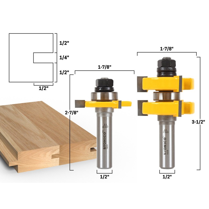 YONICO Router Bits Tongue & Groove Set 1-1/4-Inch 2 Bit