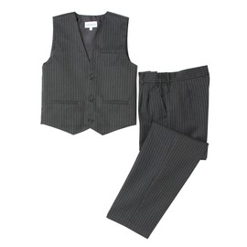Spring Notion Baby Boys' 4-Piece Pinstripe Vest Set, Medium Grey/Burgundy 18M
