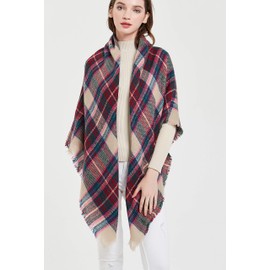 Wander Agio Womens Warm Blanket Scarf Square Shawls Infinity Scarves Stripe Plaid Beige Pink 1