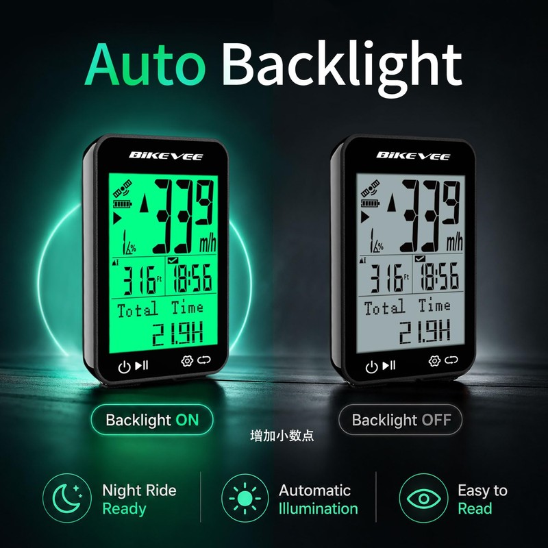 Bikevee GPS Bike Computer, 2.4" Display, IPX7, 8 Languages, Green