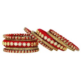 Aheli Synthetic Stone Studded 2.6 Inch Red Silk Thread Bangles Set Ethnic Fashion Jewellery Gift for Women