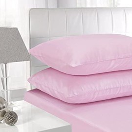 EDS NEW PAIR of PLAIN PILLOWCASES Poly Cotton Luxury Bedroom - 2 x Pillow Case (2 x Pillow Case Standard Size, Pink)