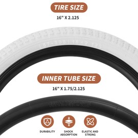 12.5"/14"/16"/18"/20" Kids Bike Tire 2 Pack Folding Replacement Tire and Inner Tubes, White Bike Tires Compatible with 12.5/14/16/18/20x1.75/1.95/2.125 Tire Wheel