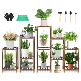 Wood Plant Stand Indoor Outdoor Corner Plant Shelf Stand, 5 Tiered 11 Potted Flower Plant Stands for Indoor Plants Multiple, Plant Shelves Stands Rack for Living Room, Patio, Balcony