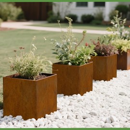 Decoroca Corten Steel Planter - Near-Square Metal Box 20" H x 20" W & L - Rust-Resistant Outdoor Planter for Patio&Garden - US-Store Modern Rustic Centerpiece (Plants, Trees, Succulents)