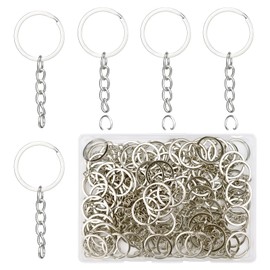 ZIIYAN 100PCS Key Ring with Chain and Open Jump Rings, 1 Inch/25mm Split Round Keychains Rings Bulk for Crafting Crafts Making Jewelry