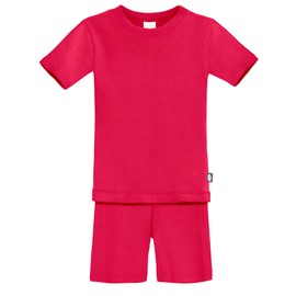 City Threads Certified Organic Thermal Short Sleeve and Short Snug Pajama Set, Baby Boys and Girls for Sensitive Skin, Candy Apple, 12/18M