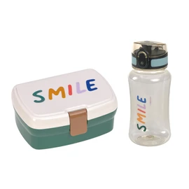 LÄSSIG Lunch Box & Drinking Bottle Set - Lunch Set with Lunch Box and Drinking Bottle (460 ml) / Little Gang Smile Milky / Ocean Green