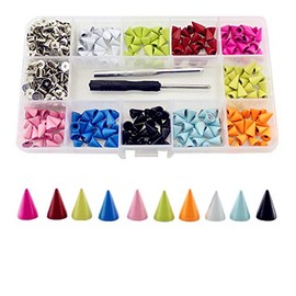 200 Sets Colorful Leather Spikes Kit 10mm Punk Bullet Metal Screw On Solid Rivets DIY Crafts Studs for Clothing Belts Dog Collar