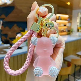 Xinbalove Cute Diamond Bear Design Bags Doll Car Key Backpack Keychain Pendant Boys Girls Men Women Soft Resin Portable Keychain Accessories for Christmas New Year Present (Pink)