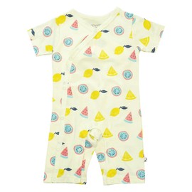 Babysoy Short Sleeve Organic Pattern Kimono Romper Shortall (0-3 Months, Fruits)
