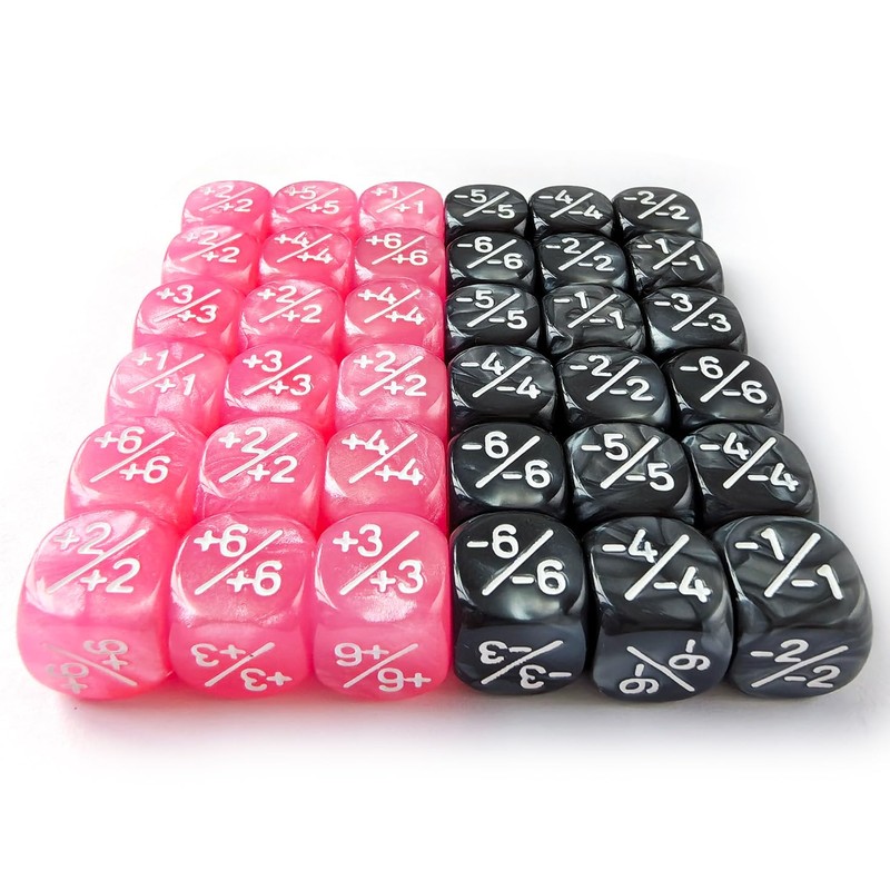 36pcs 12mm Positive and Negative Dice Counters Pink&Black Set, Small