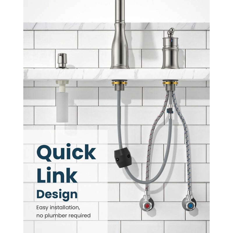 APPASO 3 Hole Kitchen Faucet with Pull Down Sprayer Brushed