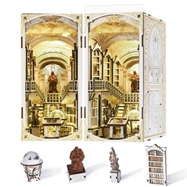 MiniCity DIY Book Nook Kit for Adults, 3D Wooden Puzzle Bookend Bookshelf Insert Decor with LED Light and Dust Cover (Library of Gods)