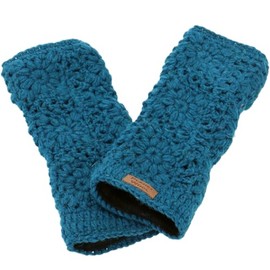 GURU SHOP Crocheted Flower Hand Warmers, Arm Warmers Made of Virgin Wool, Pulse Warmer, Men/Women, Red, Size: One Size, petrol, Unit size