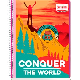 Scribe, MEGA PLUS, Cuaderno Profesional Espiral Sencillo de Pasta Semi Rígida, Doble Raya de 100 Hojas (Diseño de Portada Aleatorio)                  