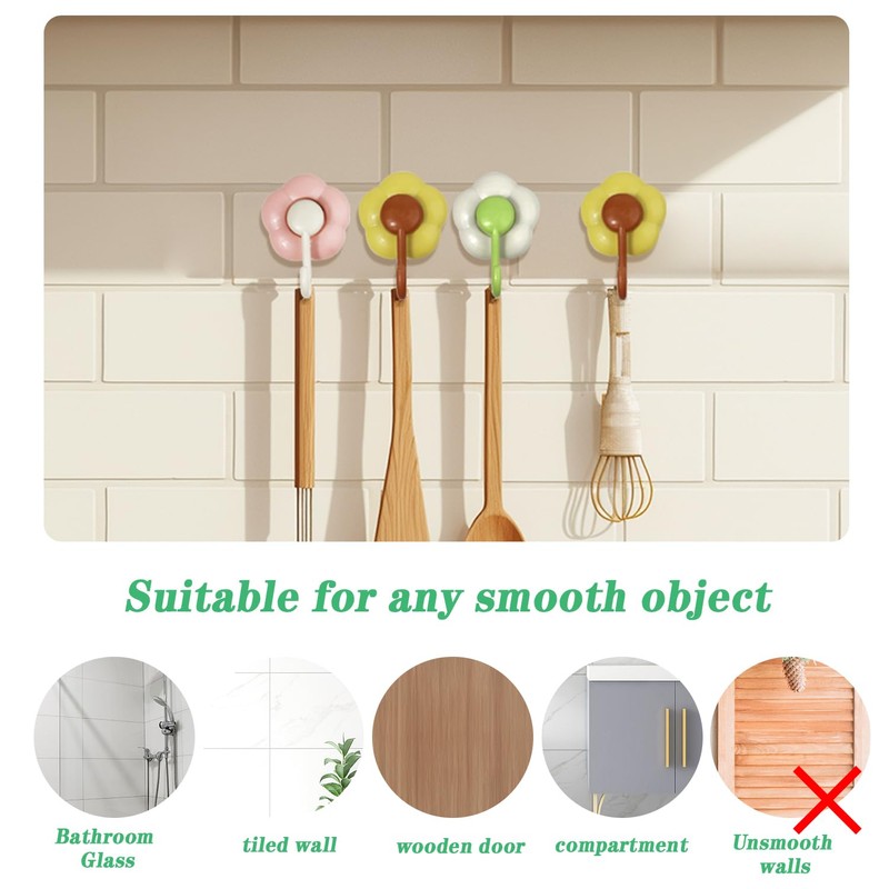 DRHYO 4Pack Flower Suction Hooks, Vacuum Suction Cup Hooks, Removable