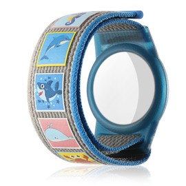 NATOSU AirTag Kids Wristband Anti-Loss Scratch Protection Airtag Wristband for Kids Protective Nylon Case Cute Shark Pattern Toddler for AirTag