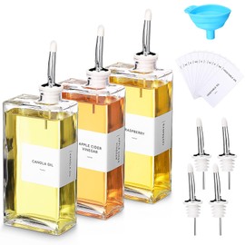 Reallnaive 3 Set Olive Oil Dispenser Bottles for Kitchen with Oil Nozzles Funnel Labels Cooking Oil Dispenser 500ml Oil Dispenser Set for Kitchen Vinegar Coffee Syrup(Silver)