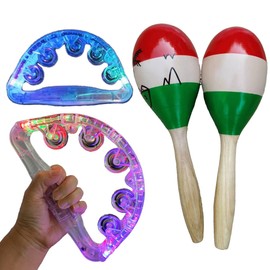 SALUDABLE Luminous Tambourine + Maracas Set LED Party Karaoke Event Musical Instrument Bell (2)