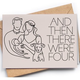 Baby Shower Card - New Baby Card for Boy, Girl or Gender Neutral - Congratulations Baby Card for Parents to be - New Mom Dad Gender Reveal Card - Pregnancy Congrats Card - And Then There Were Four