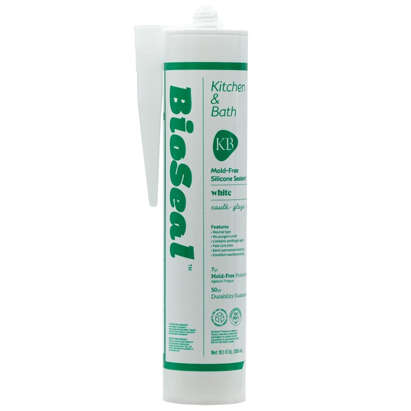 White BioSeal Silicone Sealant Caulk Kitchen and Bath Grade, Waterproof