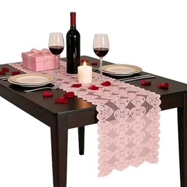 Camino de mesa para el día de San Valentín, 13 x 72 pulgadas, con encaje y corazón, decoración de mesa de San Valentín, para boda, aniversario, fiesta, hogar, decoración del día de galentines