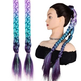 Ponytail Extension 18 inch Violet Purple to Dark Blue to Dark Purple Colored Hair Extensions for Braiding Ombre Pony Tail Hair Extensions for Braids with Hair Tie Rave Crazy Hair Day 2 Packs