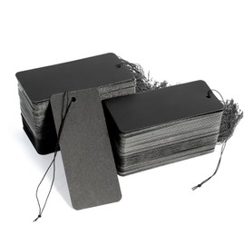 Polvtor 200 Pack Black Hang Tags with String Attached Large Price Tags with Elastic Strings 3.5x1.6 in Hang Gift Tags for Retail Clothes and Crafts Display